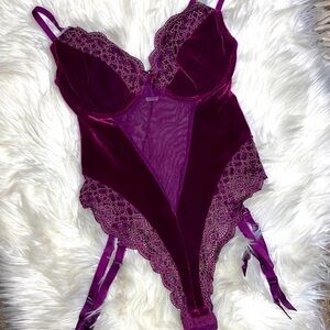 90’s vintage Victoria’s Secret velvet mesh & lace thong bodysuit